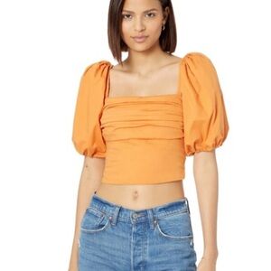 Abercrombie & Fitch Orange Crop Top puff sleeve ruched